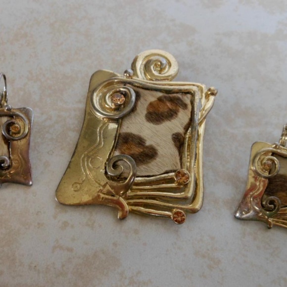 Vintage Pony Hair On Hide Demi Parure Set Jewelry - Picture 2 of 7